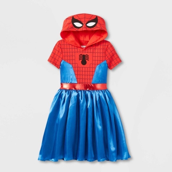 MARVEL Red and Blue Spider Girl Halloween Costume hooded dress for Kids - large - Picture 1 of 7